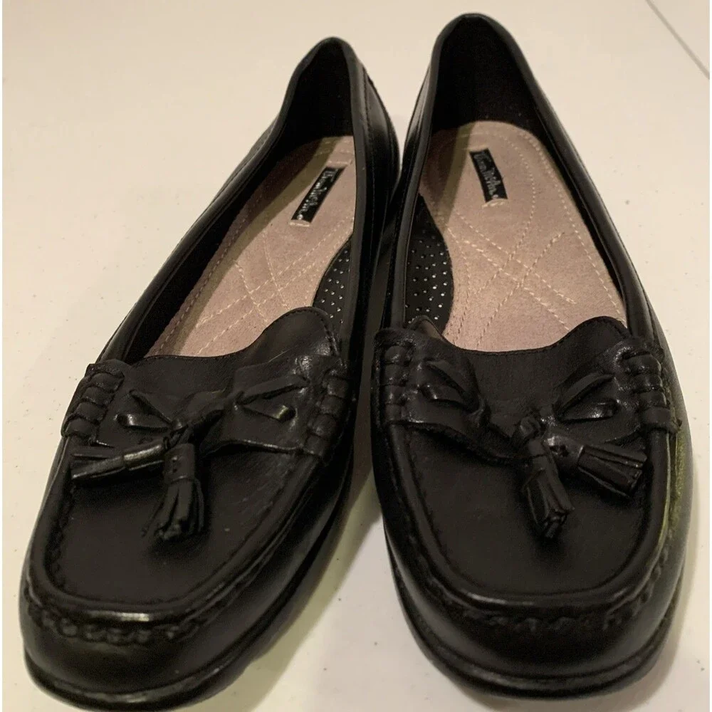 Thom McAn Black Leather Tassel Slip On Comfort Loafers Shoes Women Sz 8 W Dacia